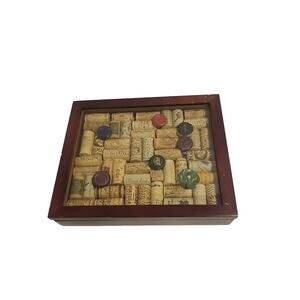 WINE CORK WOOD FRAME 40+ Corks Kitchen Trivet Hotplate 9”x 10 1/2”, Wall Decor